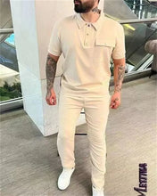 Load image into Gallery viewer, Summer Men Short-sleeved Suit fashionpocket  Sportswear Short-sleeved Shirt trousers Two-piece Mensuit S-XXXL
