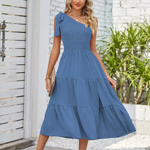 Load image into Gallery viewer, Elegant Dresses For Women Women&#39;S Summer Casual One Shoulder Sleeveless Smocked Elastic Waist Tiered Midi Dress платье
