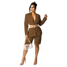 Load image into Gallery viewer, Office Lady Female Short Sets Long Sleeves Single Breasted Blazer Suit Elegant OL High Waist Pants Two Piece Set Women Outfit

