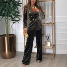 Load image into Gallery viewer, 2025 High-grade Velvet Suit Elegant Office Ladies 2pc Sets Double Breasted Blazer Straight Pant Fashionl Commuter Women Clothing
