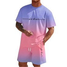 Load image into Gallery viewer, Men&#39;S Summer Suit Short-Sleeved T-Shirt Top Loose Shorts Pure Cotton Letter Print Round Neck Outdoor Breathable Casual Men Wear
