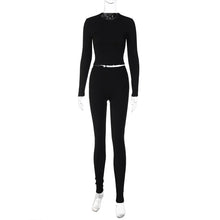 Load image into Gallery viewer, Europe Style Women&#39;s Autumn New Solid Color Round Neck Long Sleeve Tight Top Fashion Street Trouser Suit Women
