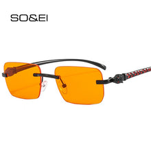 Load image into Gallery viewer, SO&amp;EI Fashion Rimless Rectangle Sunglasses Women Clear Ocean Gradient Lens Eyewear Brand Designer Men Unique Cheetah Sun Glasses
