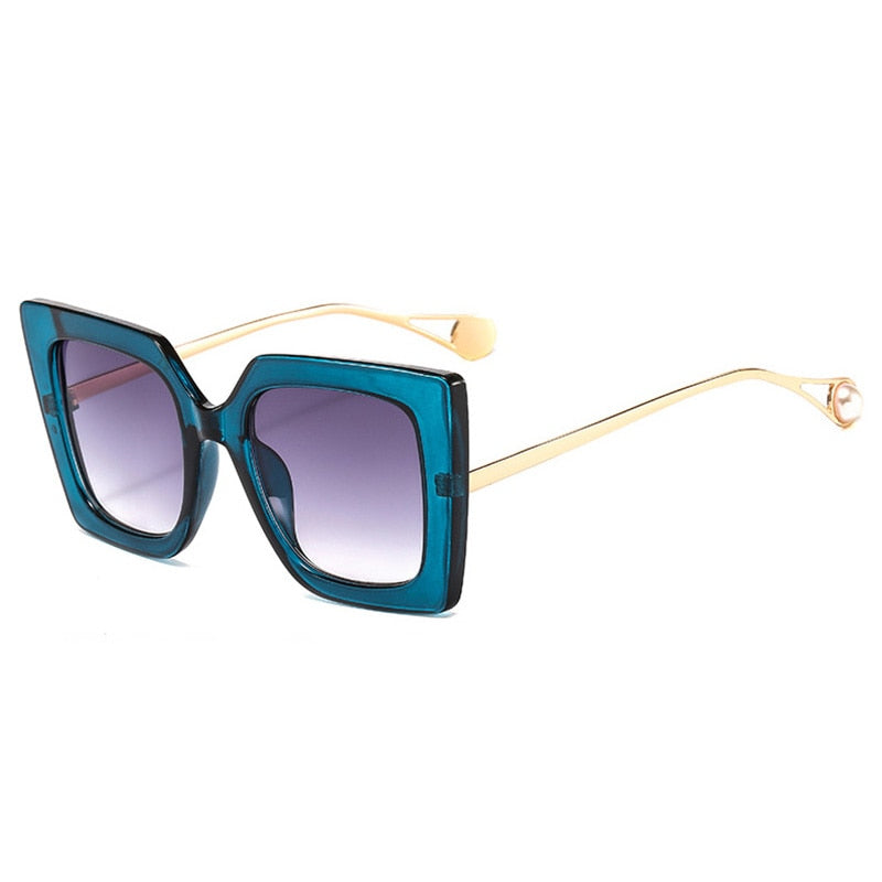 SHAUNA Fashion Venetian Pearl Overize Square Sunglasses Retro Women Anti-Blue Light Glasses Frame