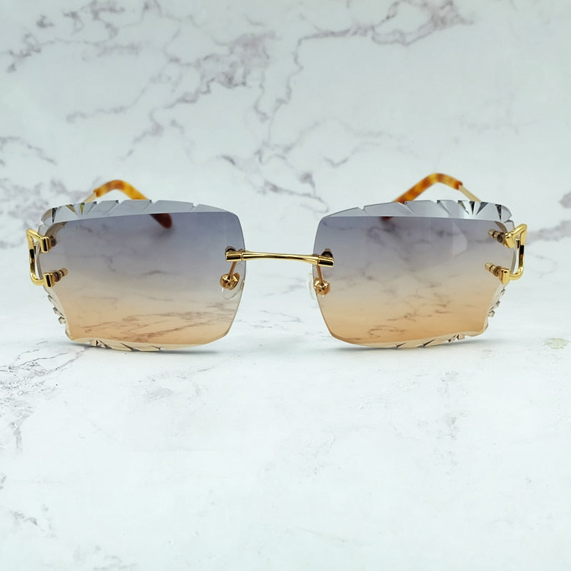 Rimless Sunglasses Men Carter Luxury Designer Vintage Sun Glasses Square Diamond Cut Fashion Shades Eyewear  Gafas De Sol