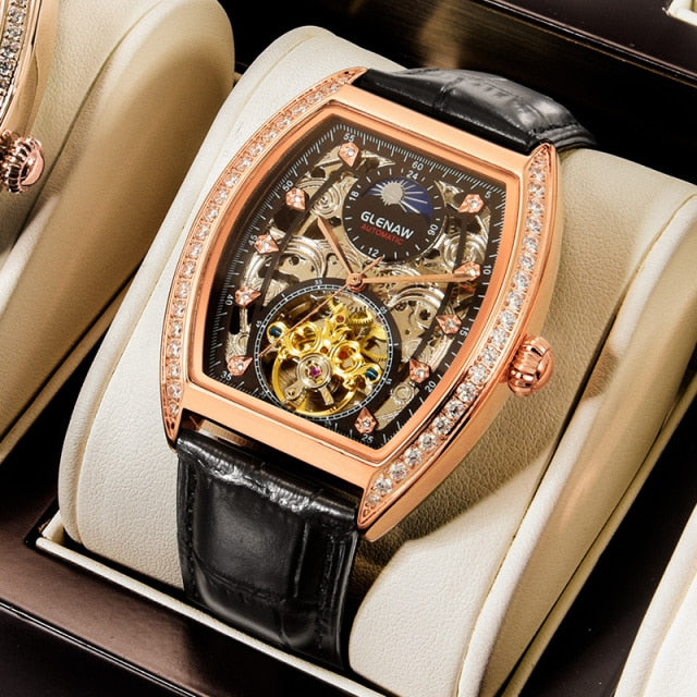 GLENAW brand watches men's automatic hollowout tourbillon mechanical watch men's fashion waterproof sports clock watch trend