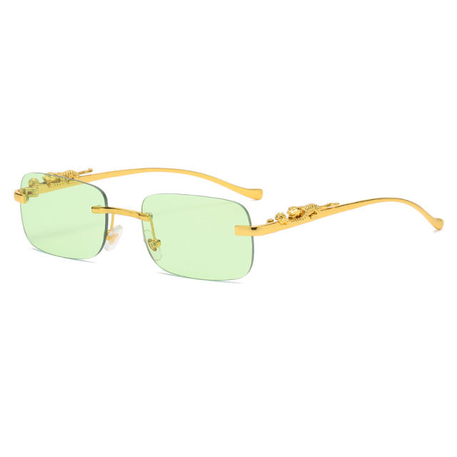 Fashion Vintage Rimless Square Sunglasses Women Men Luxury Brand Designer Popular Travel Driving Leopard Head Small Sun Glasses