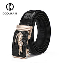 Load image into Gallery viewer, Men Genuine Leather Belts Crocodile Pattern Automatic Buckle Belts for Men Brand Luxury High Quality  Business  Strap
