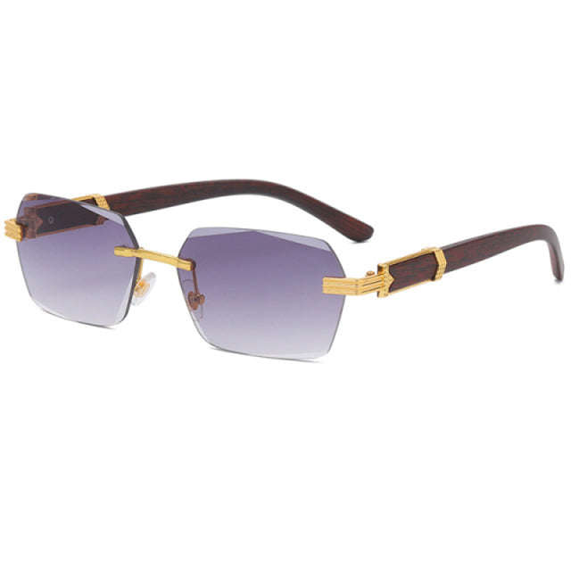 2022 Luxury Brand Designer Square Rimless Sunglasses Women Men Fashion Vintage Popular Travel Wooden Sun Glasses Metal Shades